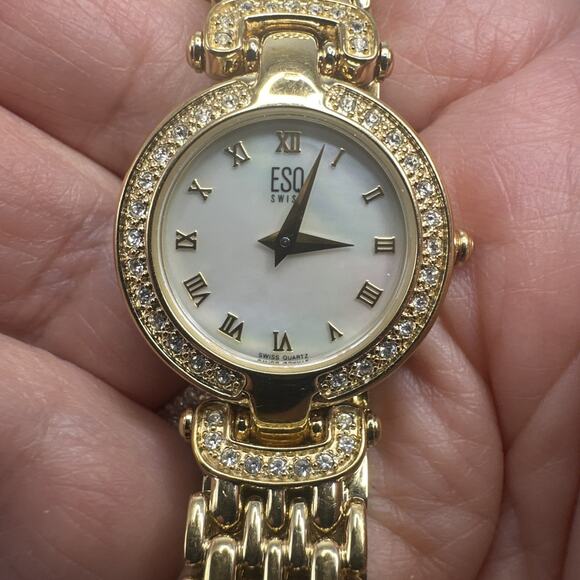 ESQ Esquire by Movado Watch Ladies Gold Tone Crystal Bezel Runs Well Elegant - Picture 2 of 11